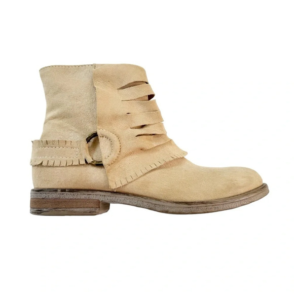 Sundance Suede Western Fringe Ankle Boot Bootie Beige Size 36 - Picture 1 of 11